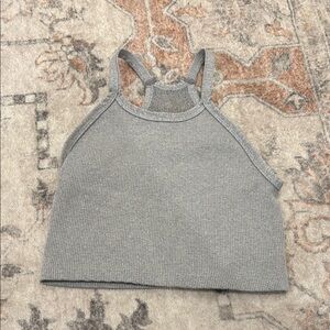 Gray Ribbed Knit Crop Top